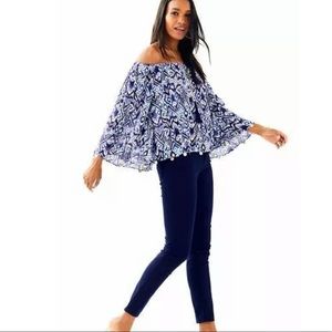 New Lilly Pulitzer Delaney Flutter Sleeve Top Blue Oh My Cod S Coin Detail